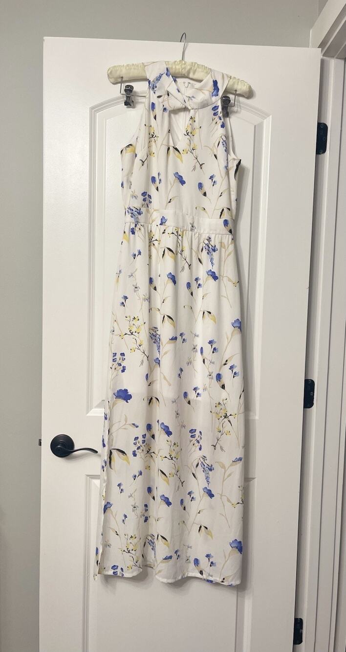 Fairycore WHBM Floral Maxi Dress Size 2 Halter Neck Split Hem Elegant Summer